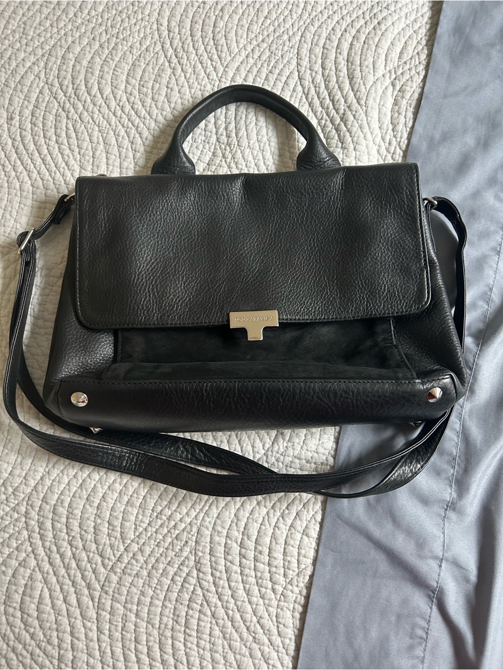 Poppy Barley Black Leather Top-Handle Satchel